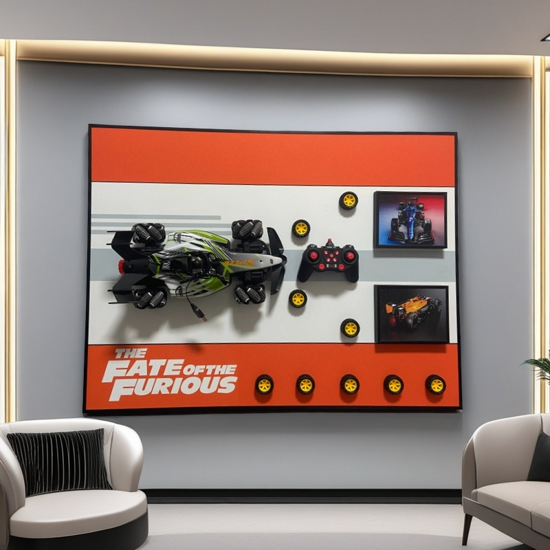 3D RC car wall art with remote controller, Fast & Furious themed decor