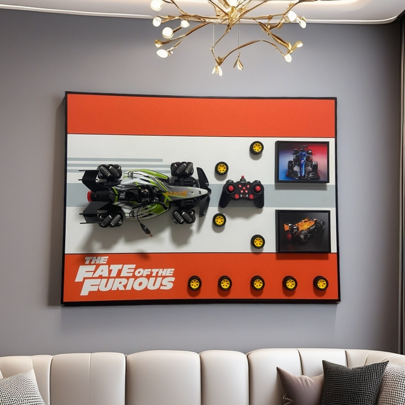 3D RC car wall art with remote controller, Fast & Furious themed decor