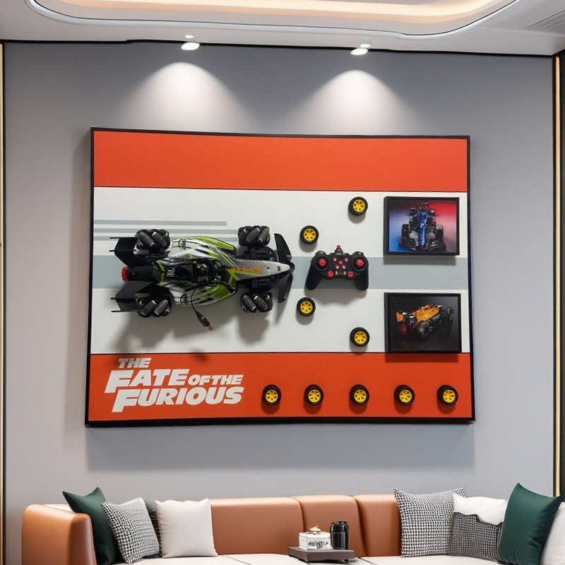 3D RC car wall art with remote controller, Fast & Furious themed decor