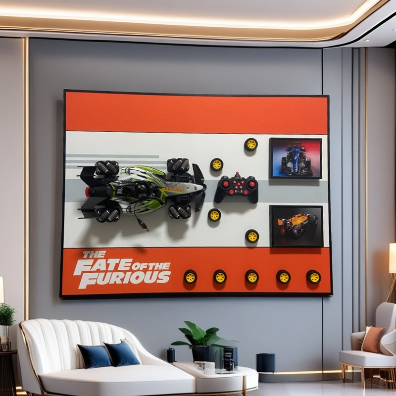 3D RC car wall art with remote controller, Fast & Furious themed decor