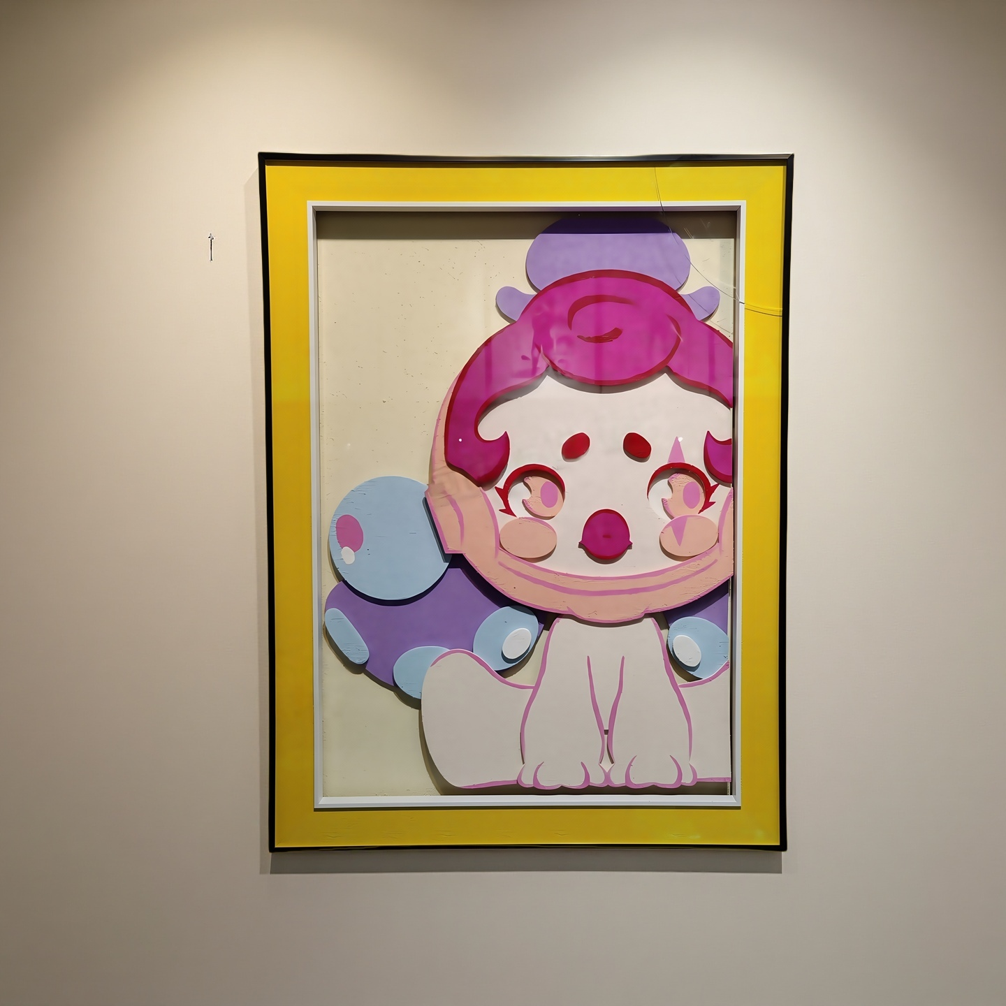 3D cartoon character wall art with yellow frame for playful room decor