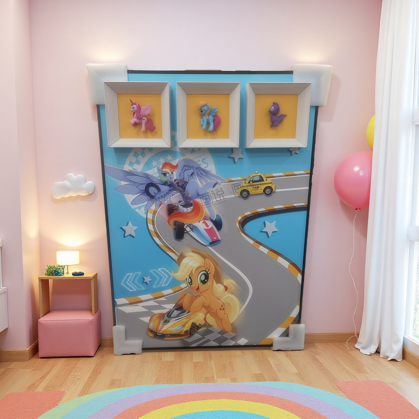 3D Pony Racing Wall Art for Kids, Colorful Figurine Decor Mounted on Wall – 50×70cm