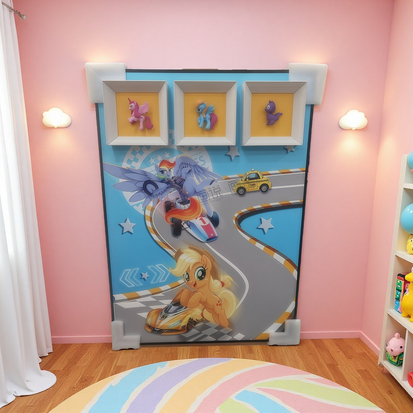3D Pony Racing Wall Art for Kids, Colorful Figurine Decor Mounted on Wall – 50×70cm
