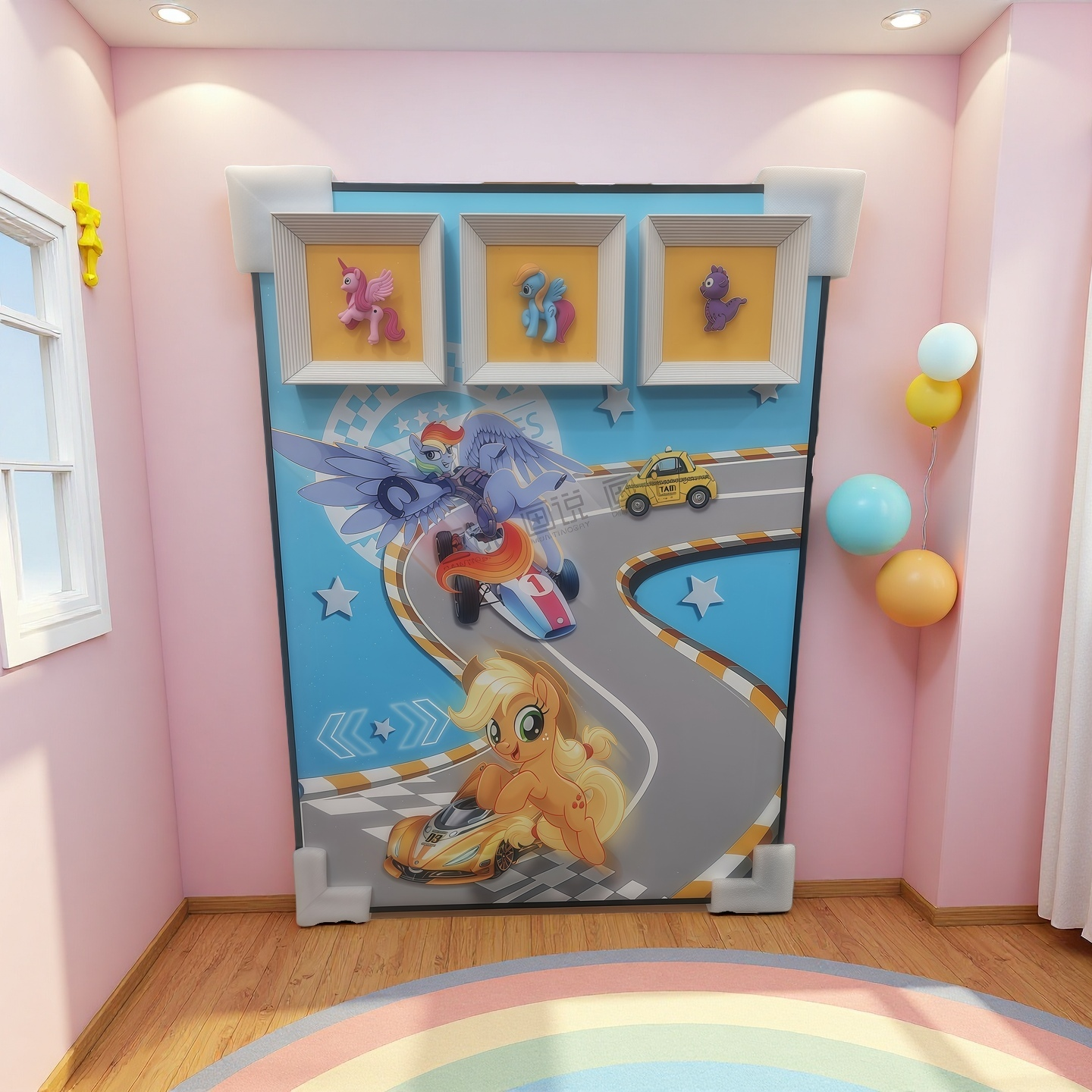 3D Pony Racing Wall Art for Kids, Colorful Figurine Decor Mounted on Wall – 50×70cm