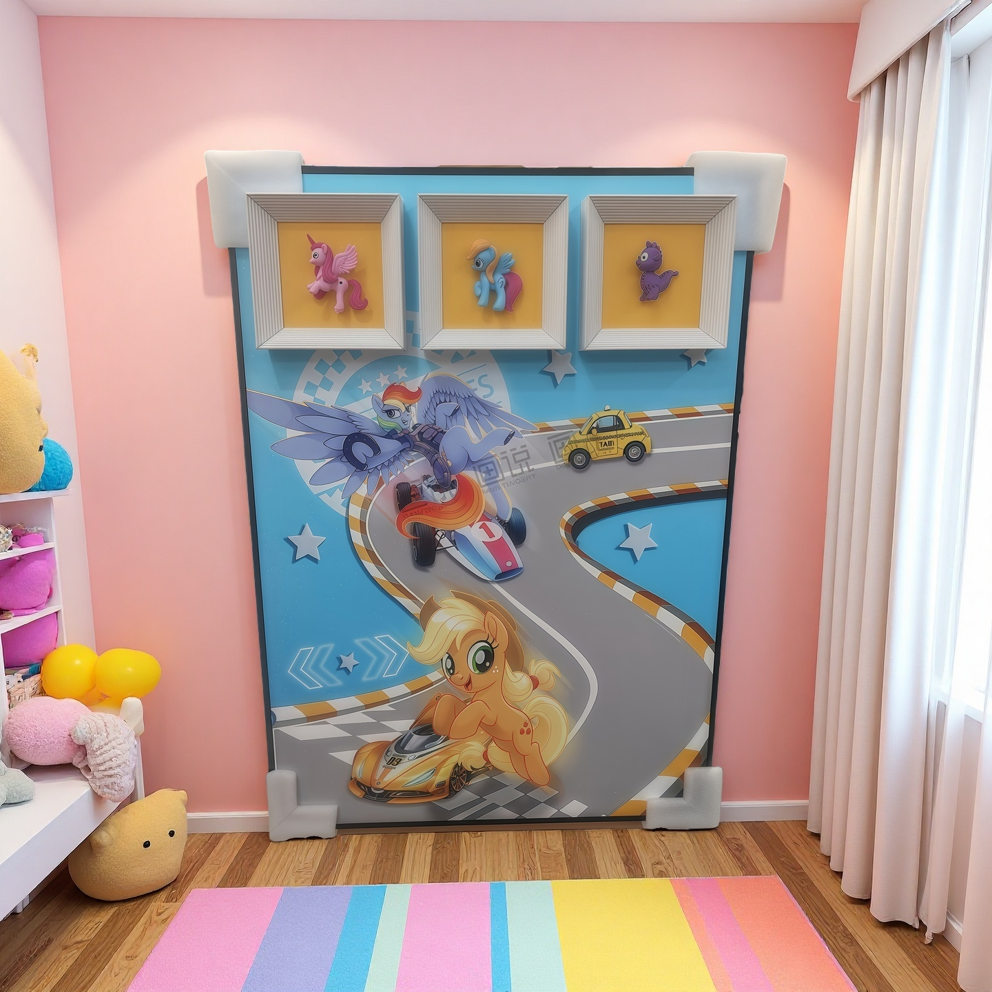 3D Pony Racing Wall Art for Kids, Colorful Figurine Decor Mounted on Wall – 50×70cm