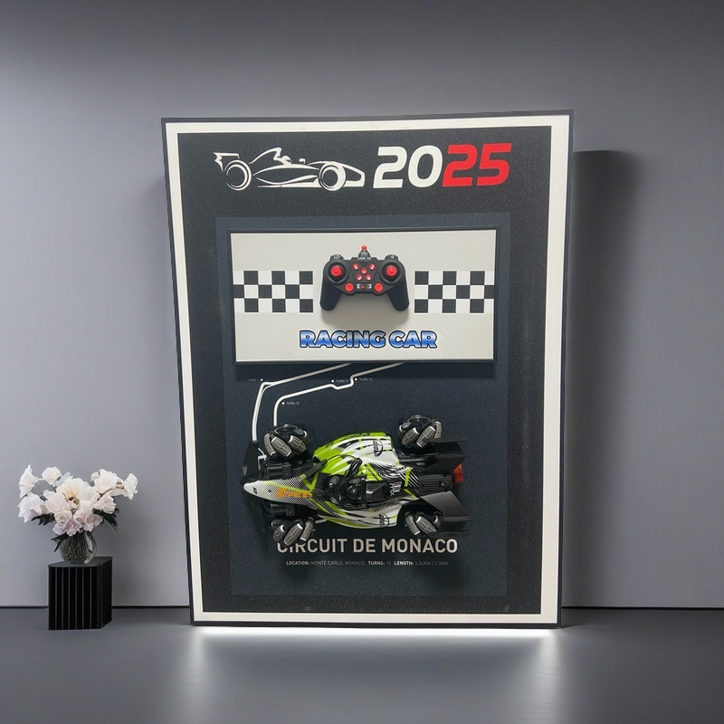 F1 3D wall art featuring detachable RC car and Monaco racing circuit for home decoration
