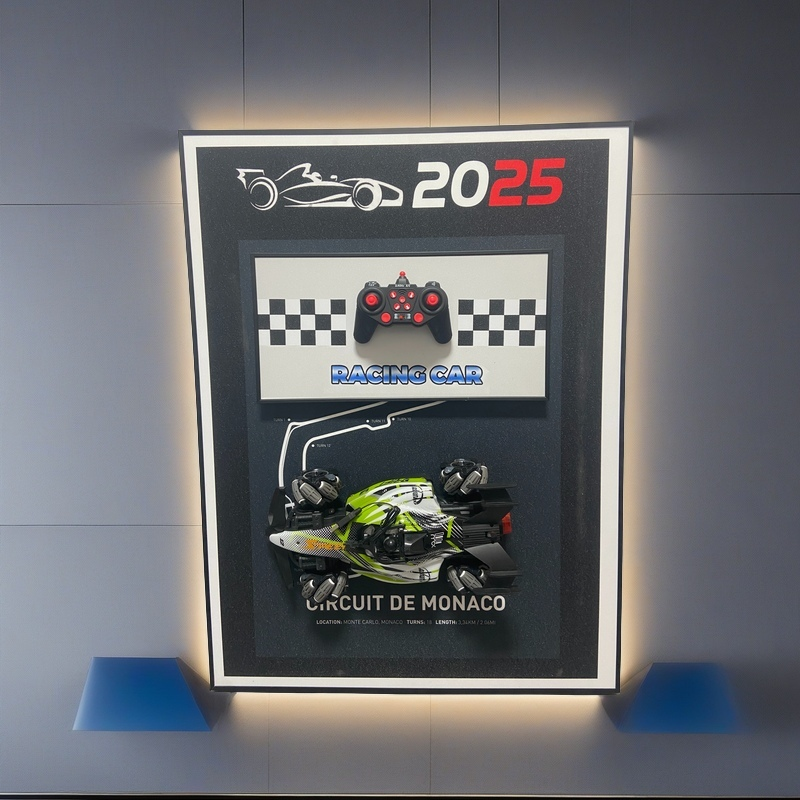 F1 3D wall art featuring detachable RC car and Monaco racing circuit for home decoration