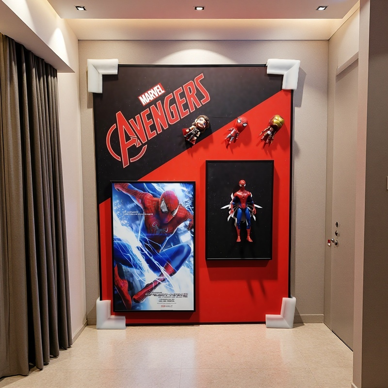 Marvel Spiderman 3D Wall Art Decor with Fixed Figurine, Red Black Superhero Poster 60x80cm for Living Room or Game Room