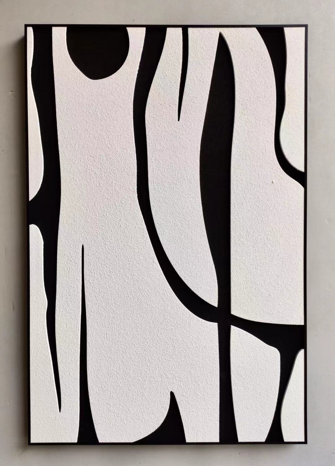 Modern vertical 80×120cm wall art with flowing black and white abstract shapes in minimalist style