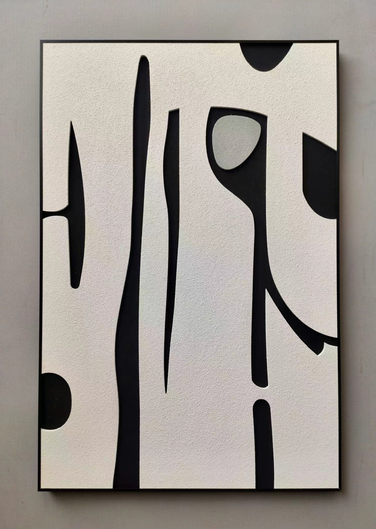Modern vertical 80×120cm wall art with flowing black and white abstract shapes in minimalist style