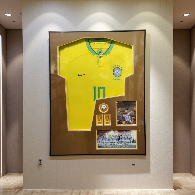 Brazil National Team 3D Football Jersey Display Frame with Openable Transparent Cover, 60×80cm