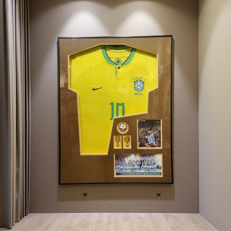 Brazil National Team 3D Football Jersey Display Frame with Openable Transparent Cover, 60×80cm