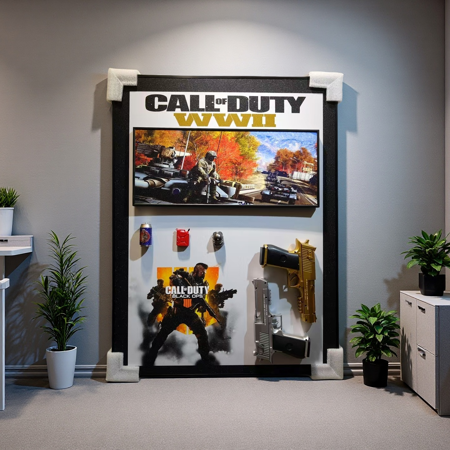 Call of Duty 3D gun wall art for gaming room decor with detachable pistols