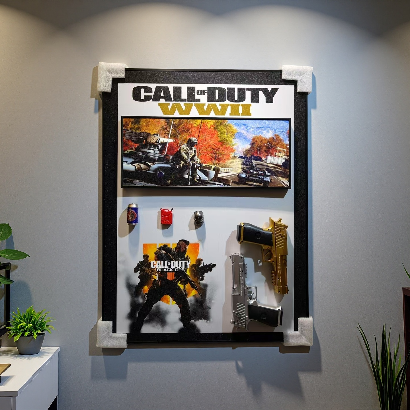 Call of Duty 3D gun wall art for gaming room decor with detachable pistols