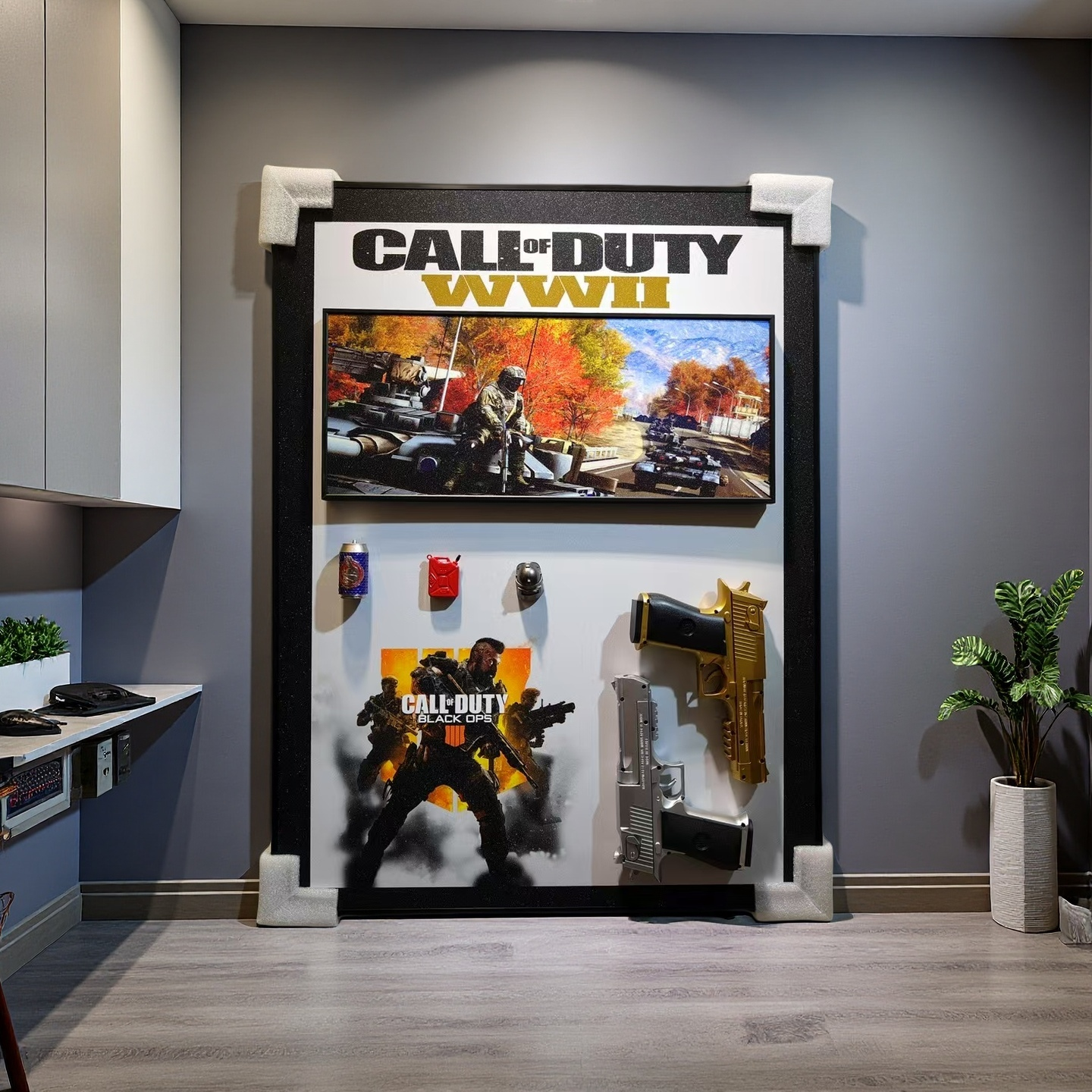 Call of Duty 3D gun wall art for gaming room decor with detachable pistols