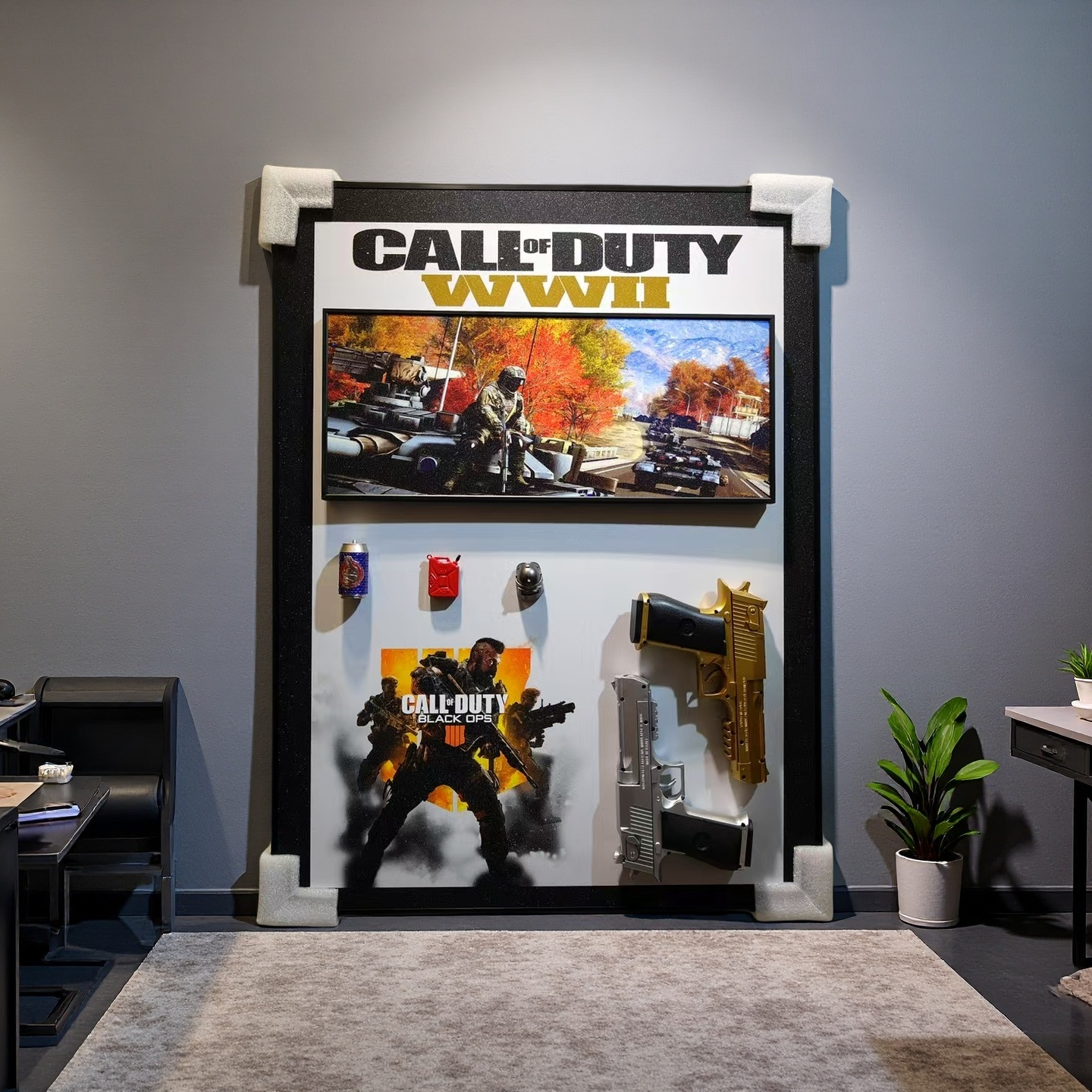 Call of Duty 3D gun wall art for gaming room decor with detachable pistols