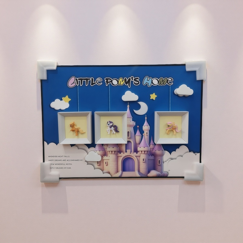 Wall-mounted pony art with fantasy castle scene