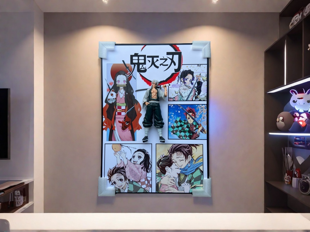 3D Demon Slayer figurine wall art featuring anime collage and sword-wielding character
