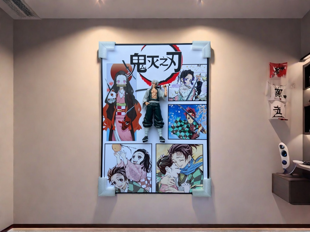 3D Demon Slayer figurine wall art featuring anime collage and sword-wielding character