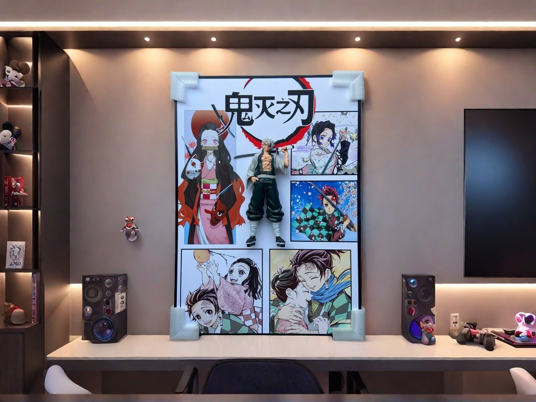 3D Demon Slayer figurine wall art featuring anime collage and sword-wielding character