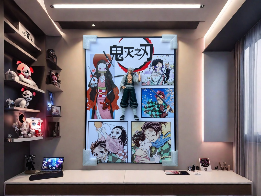 3D Demon Slayer figurine wall art featuring anime collage and sword-wielding character