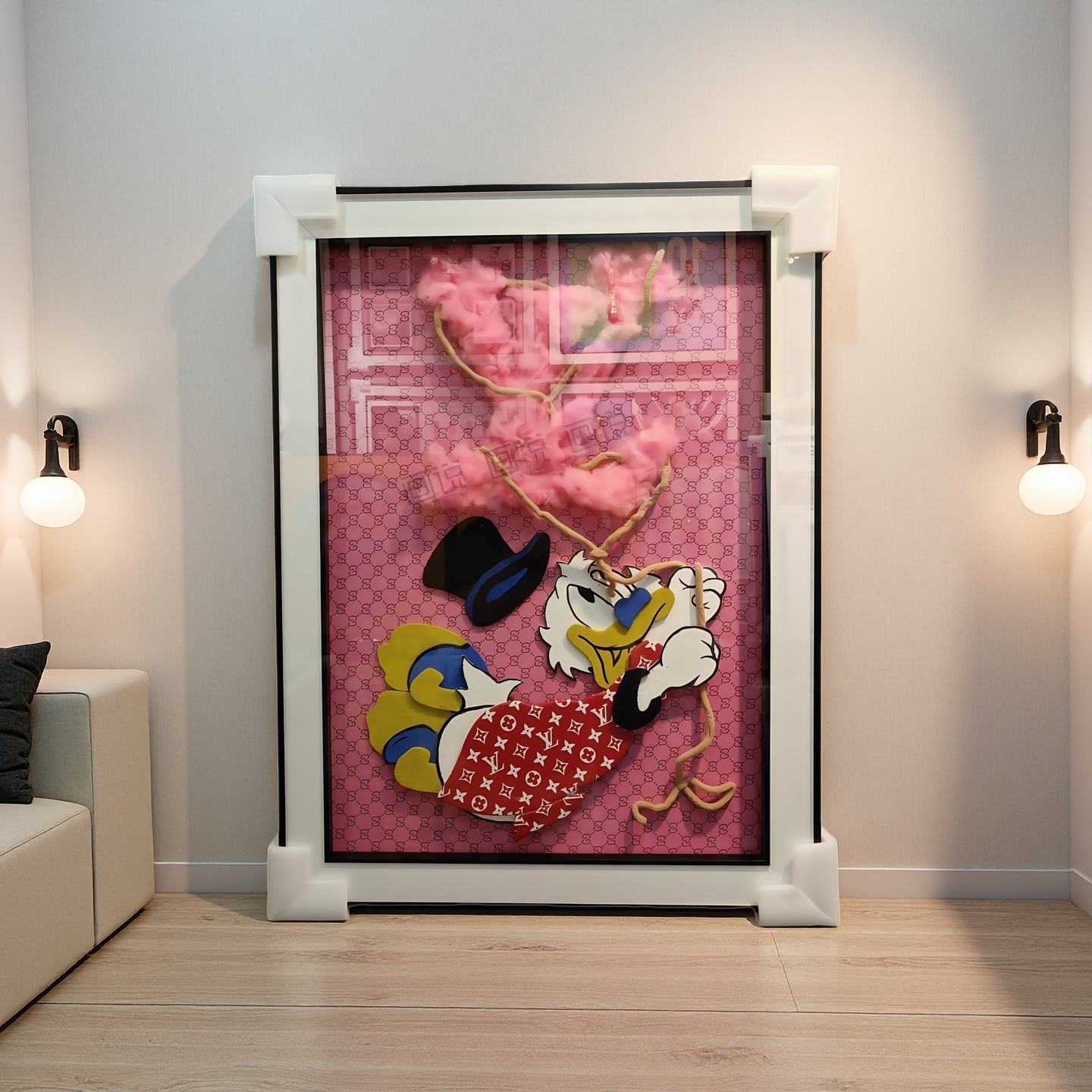 Donald Duck luxury pink heart 3D wall hanging art decor 60×80cm displayed on wall