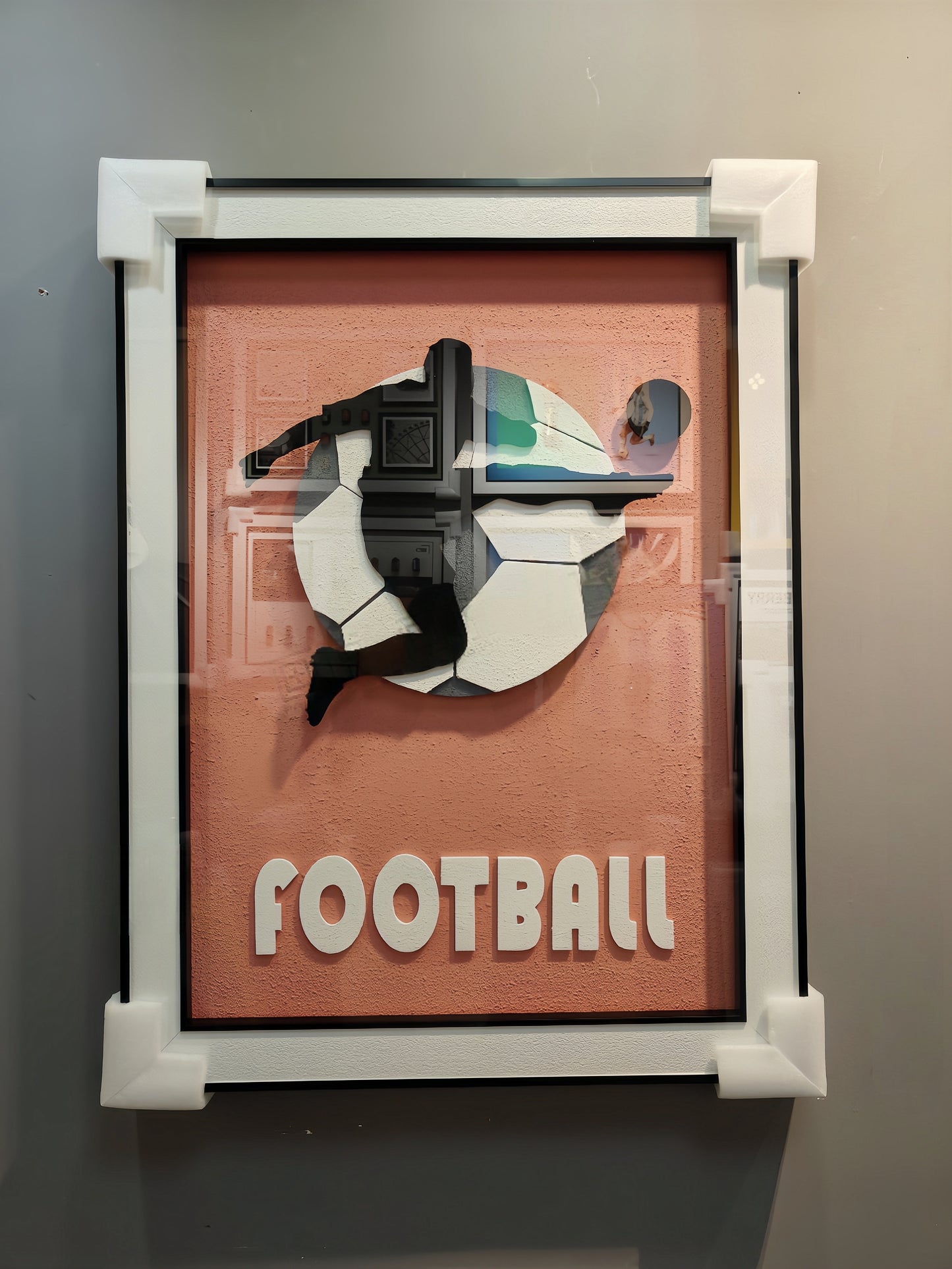 3D Football wall art with orange background, 60×80cm, wall-mounted decor