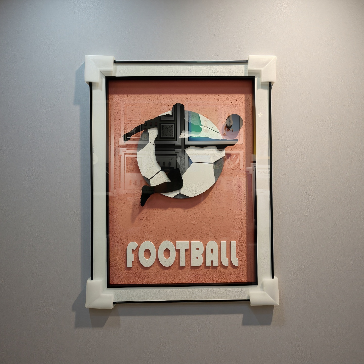 3D Football wall art with orange background, 60×80cm, wall-mounted decor