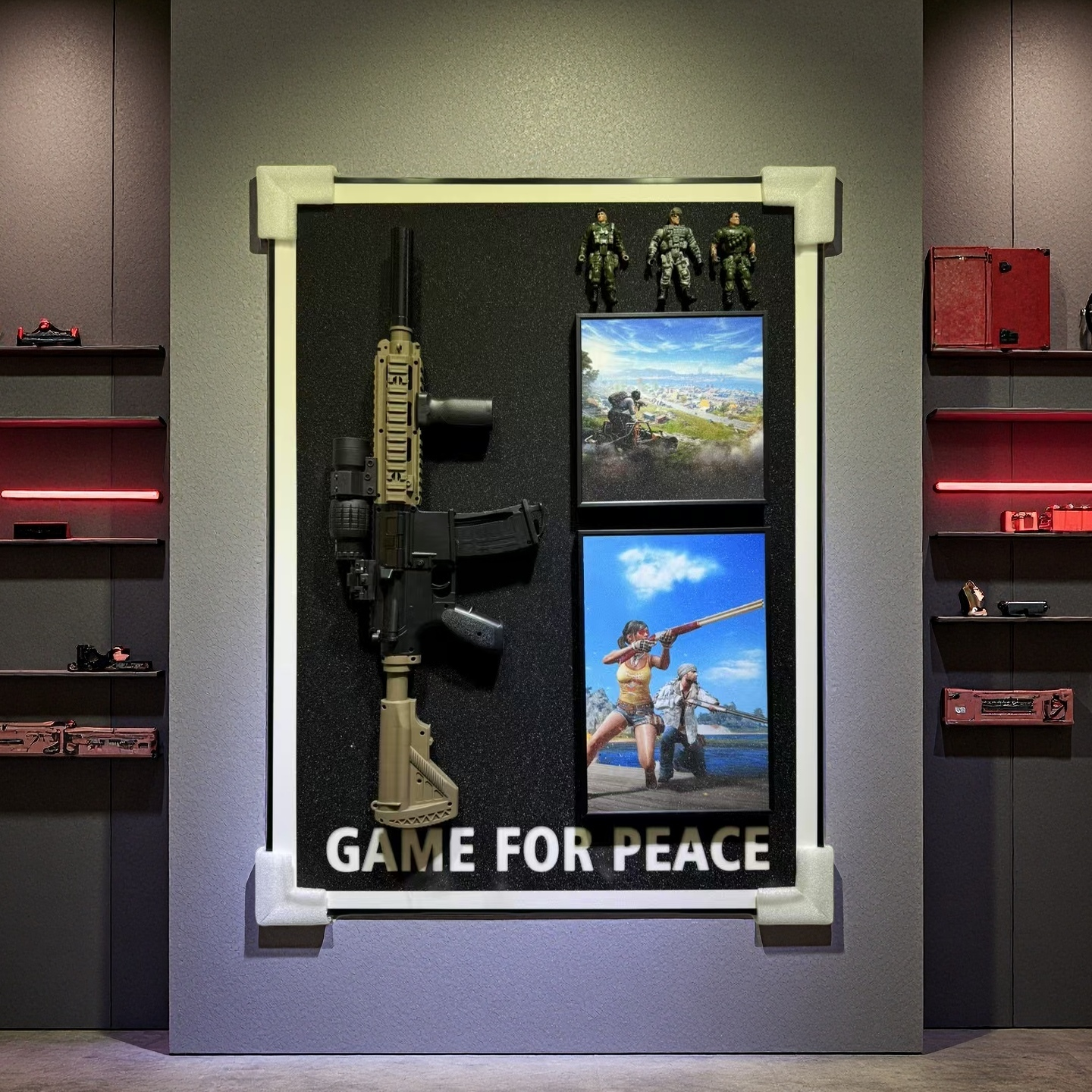 Game for Peace 3D wall art with rifle, soldier figures, and action scenes, size 50×70cm, wall-mounted display