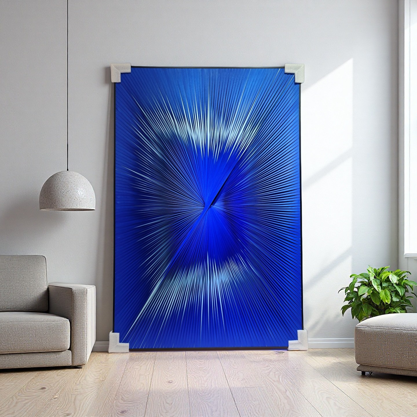 Gradient blue and white ribbon textured wall art 80x120cm modern home decor