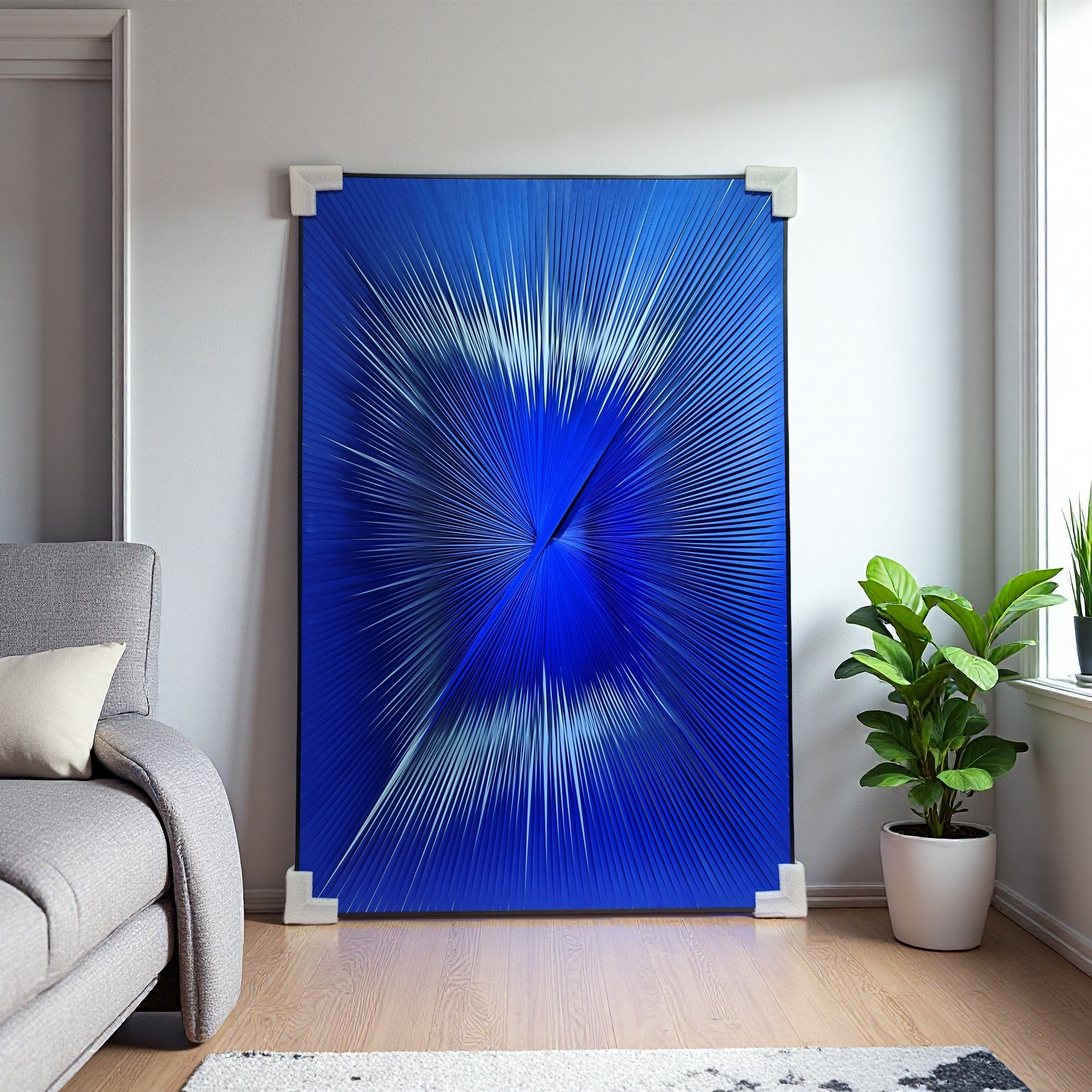 Gradient blue and white ribbon textured wall art 80x120cm modern home decor