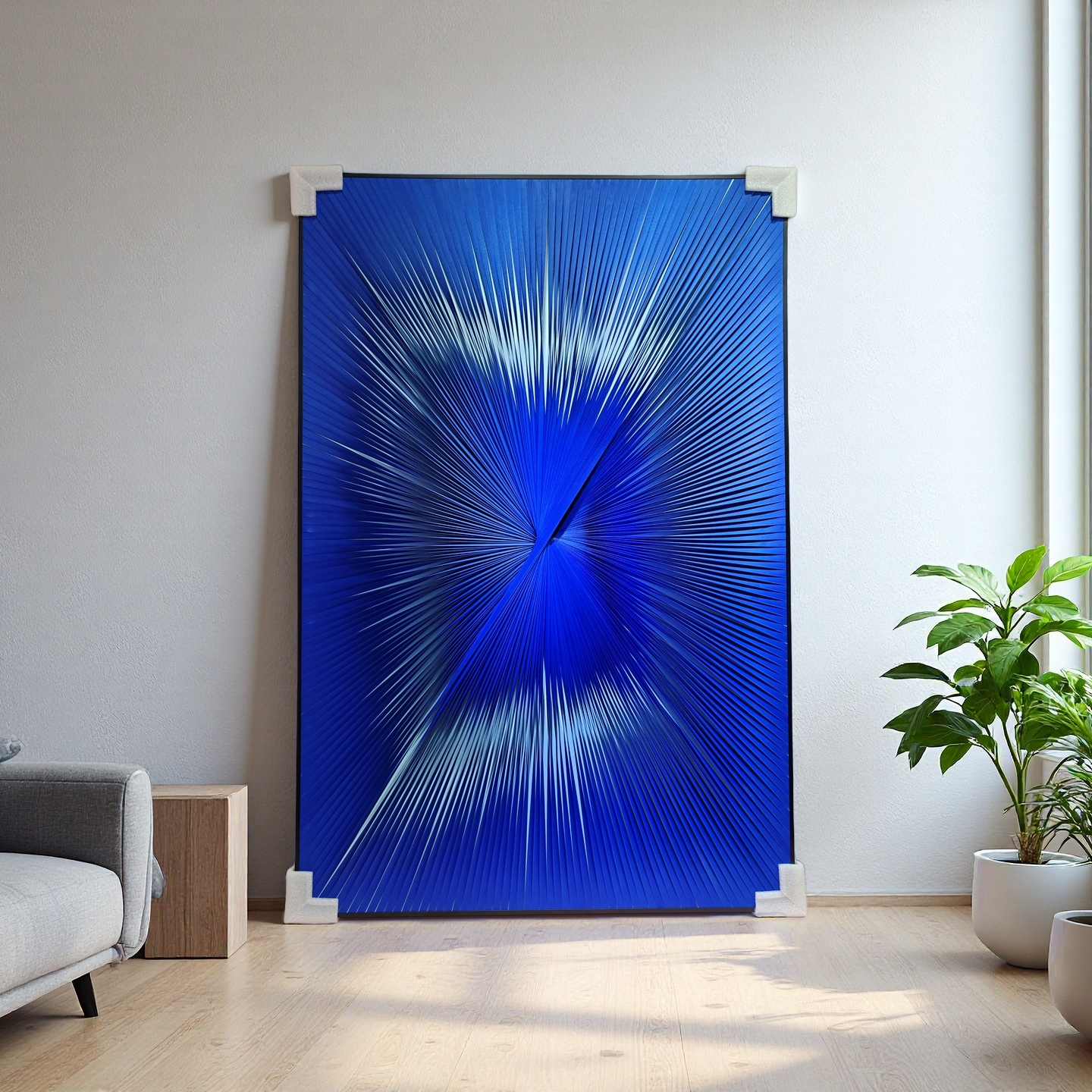 Gradient blue and white ribbon textured wall art 80x120cm modern home decor
