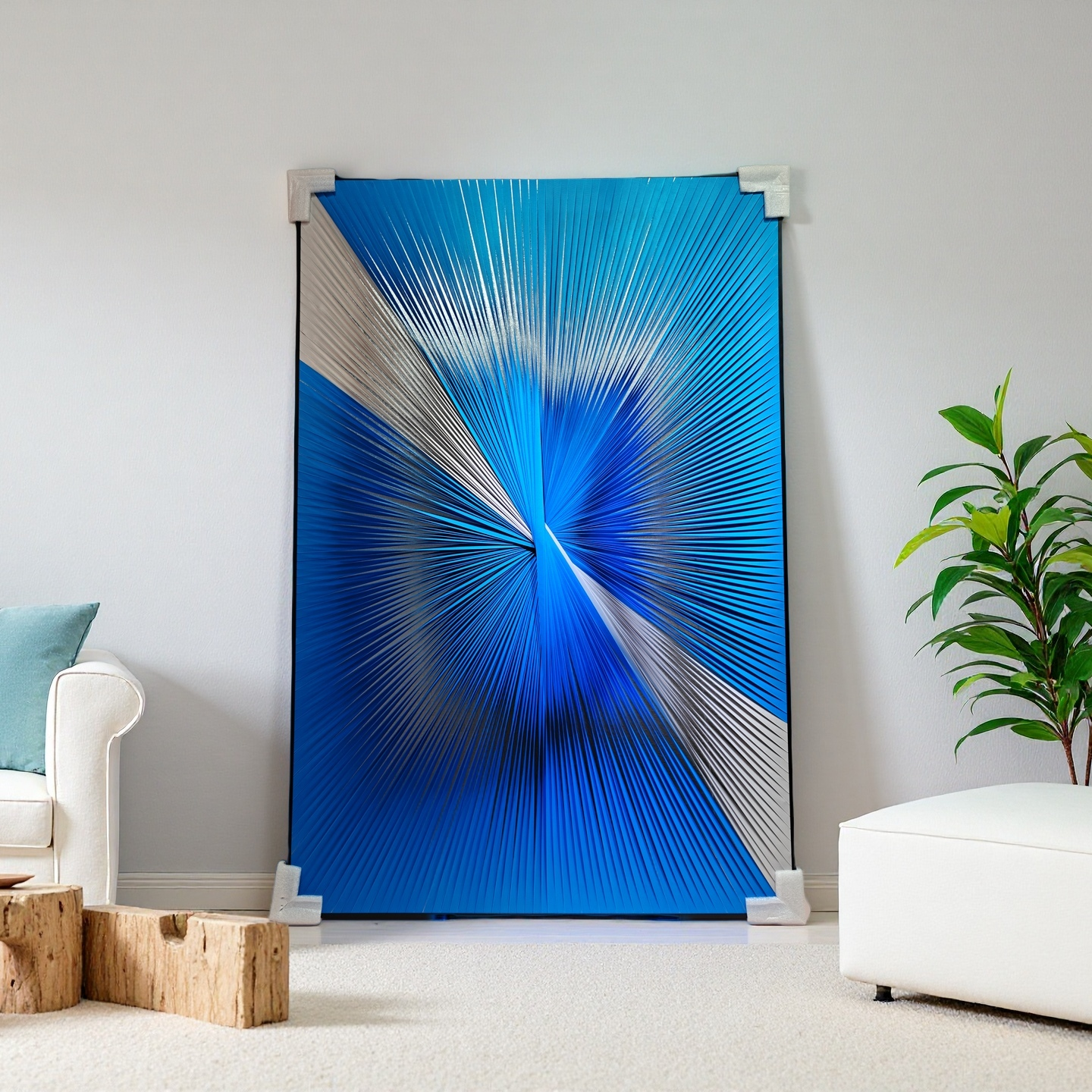 Gradient blue and white ribbon textured wall art for modern home decor 80x120cm