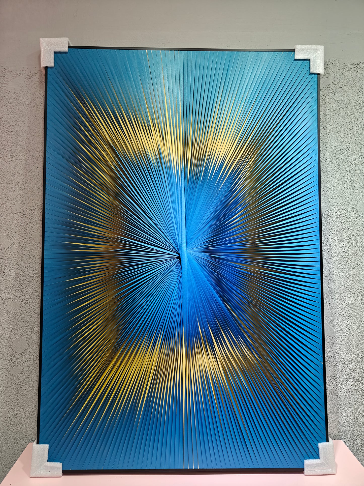Gradient blue and yellow ribbon textured wall art 80x120cm modern home decor