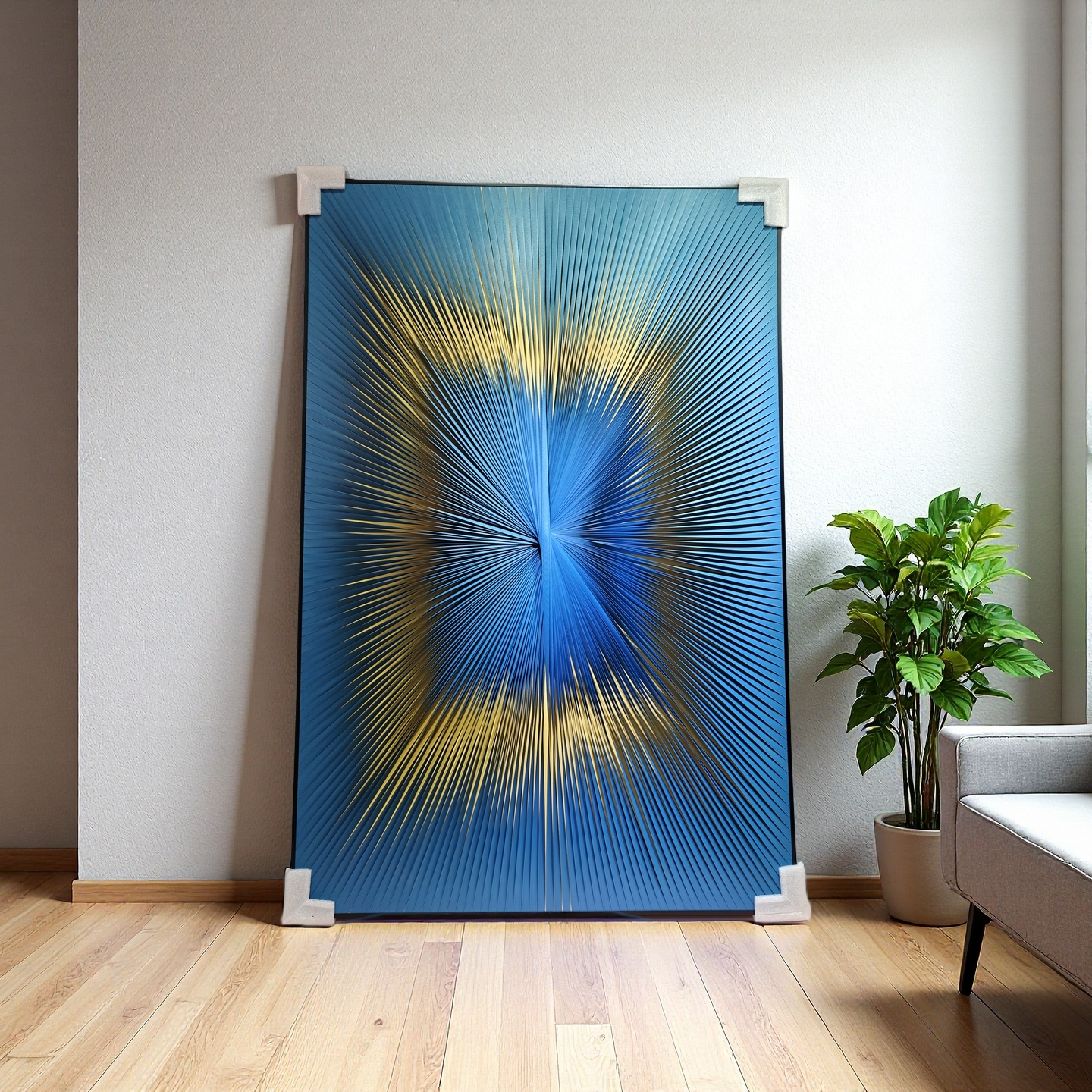 Gradient blue and yellow ribbon textured wall art 80x120cm modern home decor