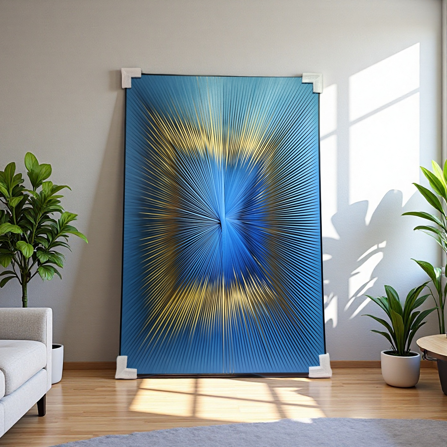 Gradient blue and yellow ribbon textured wall art 80x120cm modern home decor
