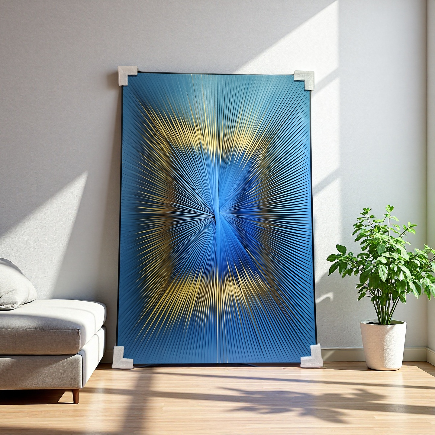 Gradient blue and yellow ribbon textured wall art 80x120cm modern home decor