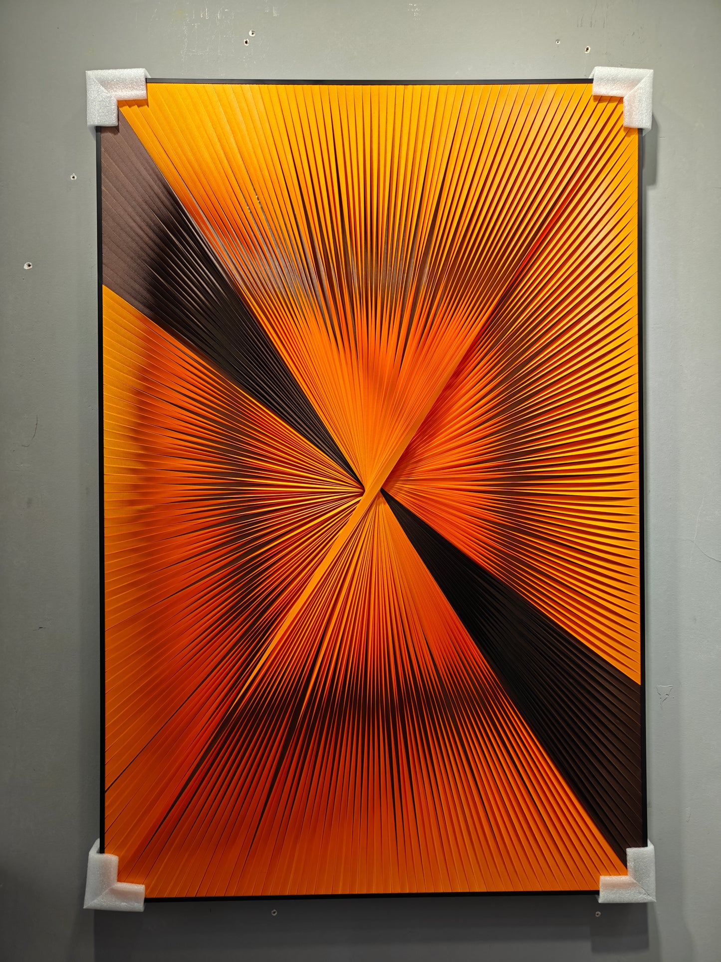 Gradient orange and black ribbon textured wall art for modern home decor 80x120cm