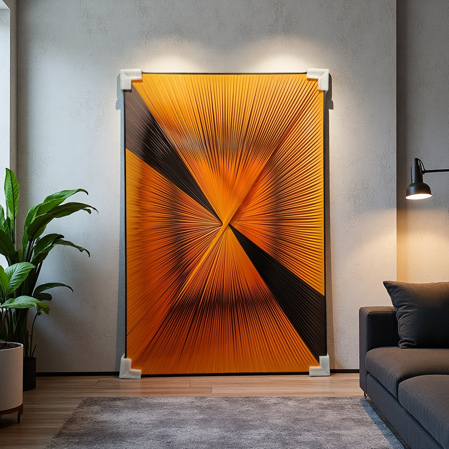 Gradient orange and black ribbon textured wall art for modern home decor 80x120cm