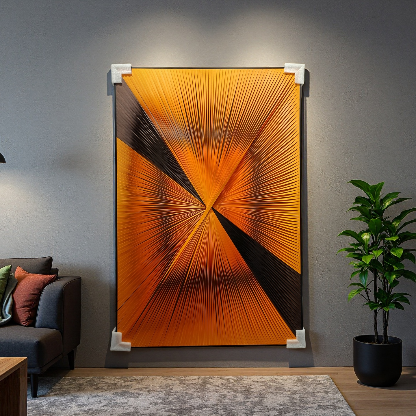 Gradient orange and black ribbon textured wall art for modern home decor 80x120cm
