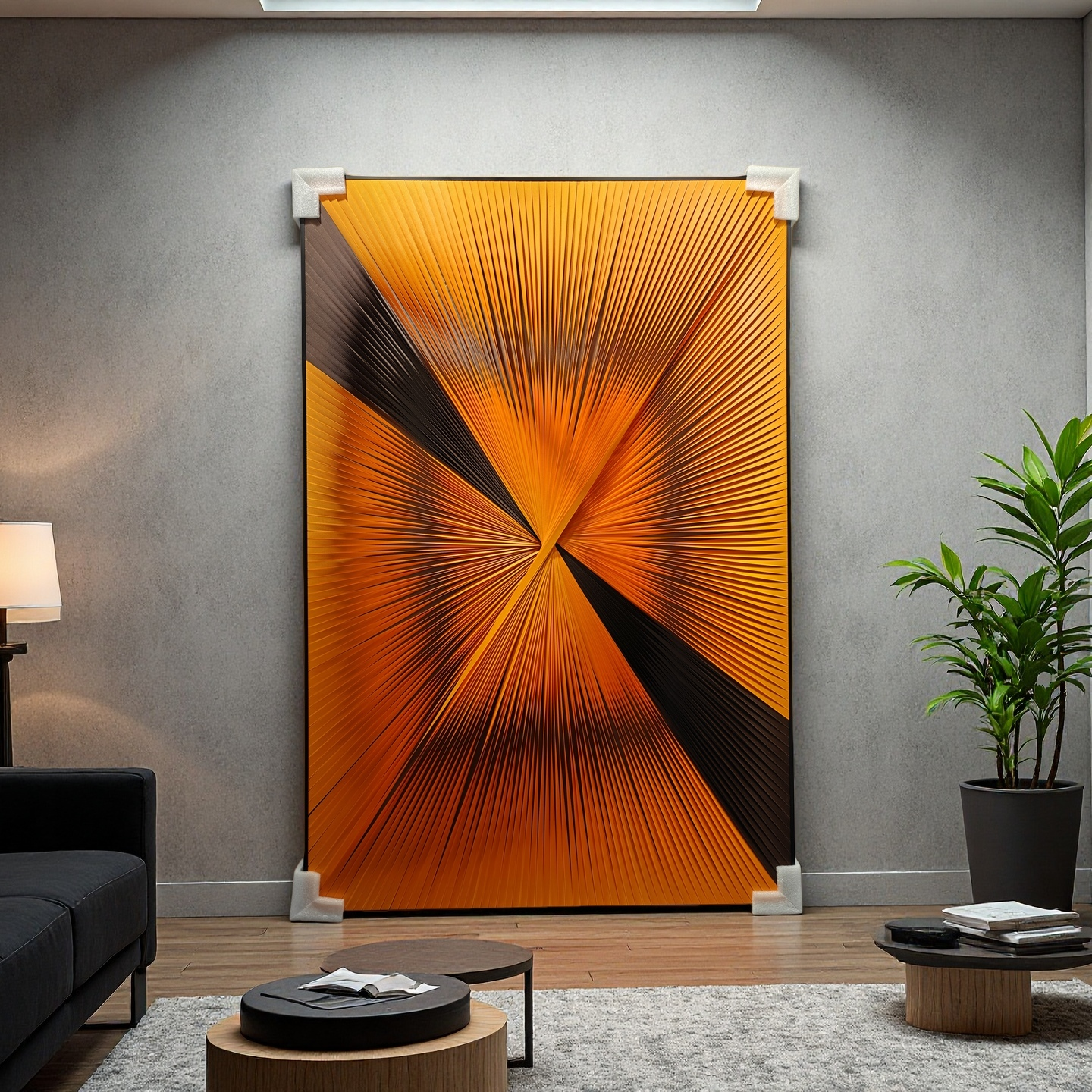 Gradient orange and black ribbon textured wall art for modern home decor 80x120cm