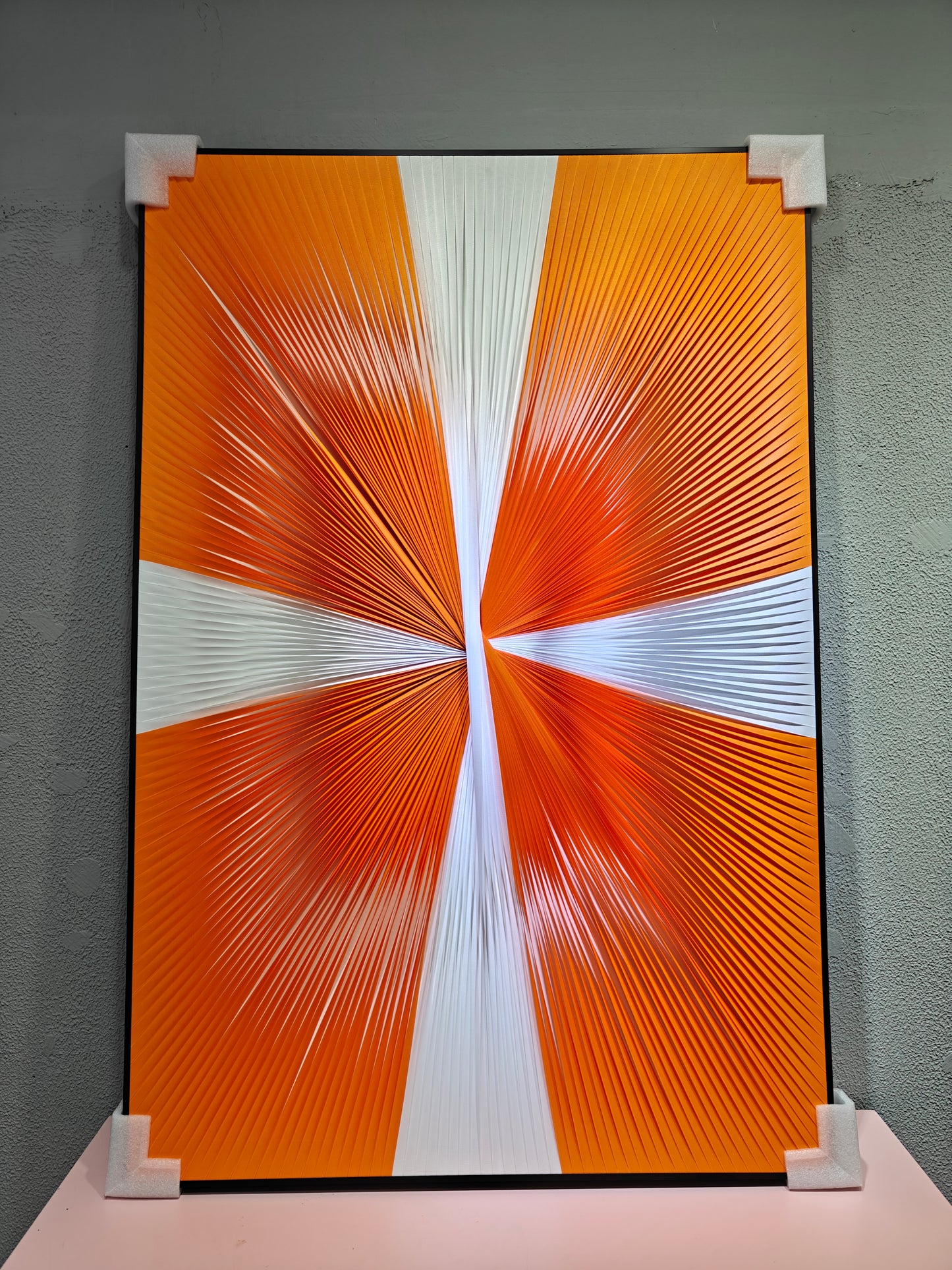 Gradient orange and white ribbon textured wall art 80x120cm modern home decor