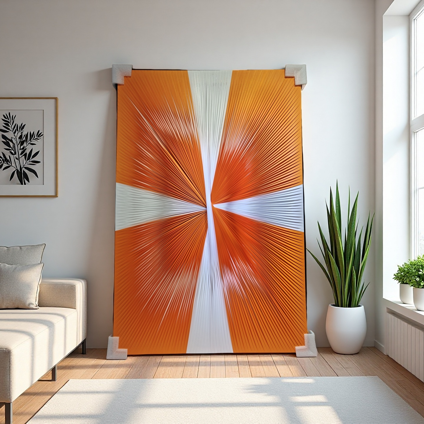 Gradient orange and white ribbon textured wall art 80x120cm modern home decor