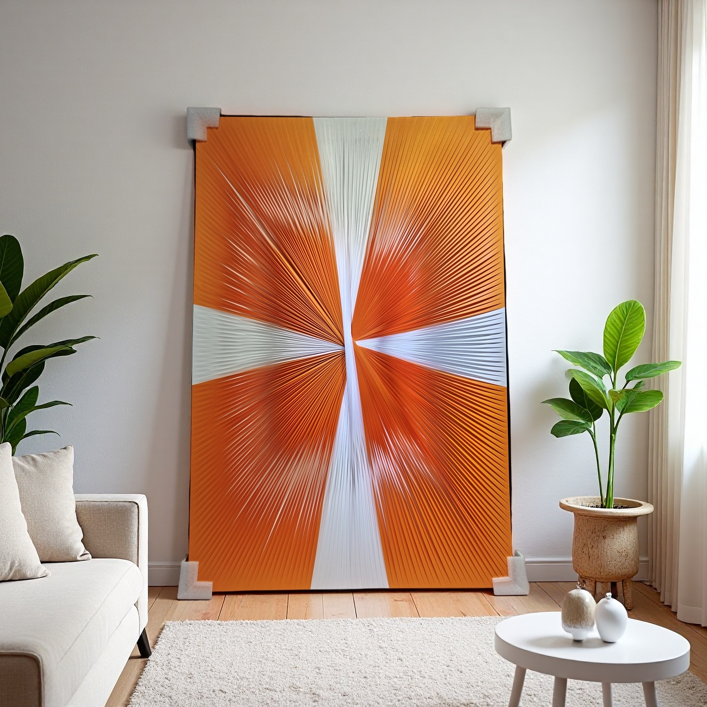 Gradient orange and white ribbon textured wall art 80x120cm modern home decor