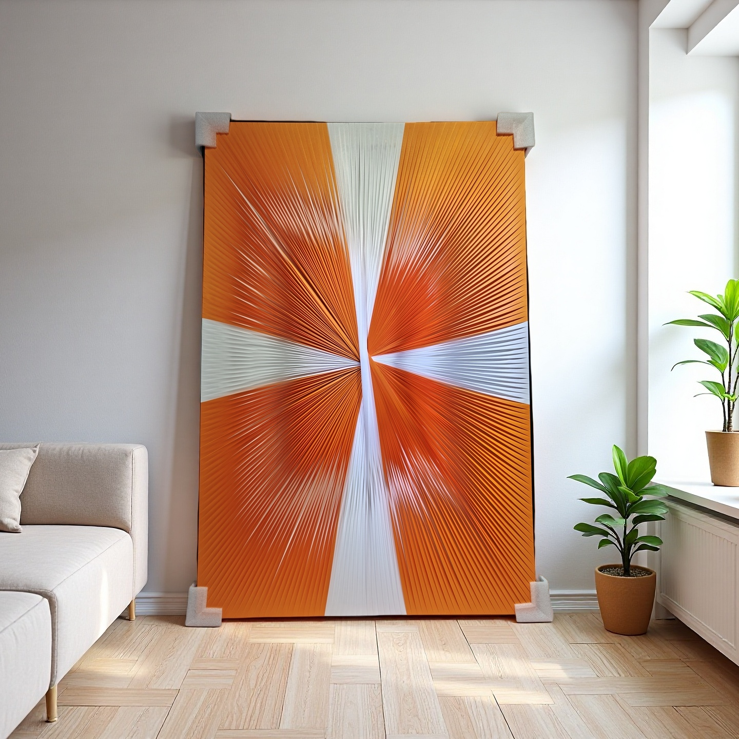 Gradient orange and white ribbon textured wall art 80x120cm modern home decor