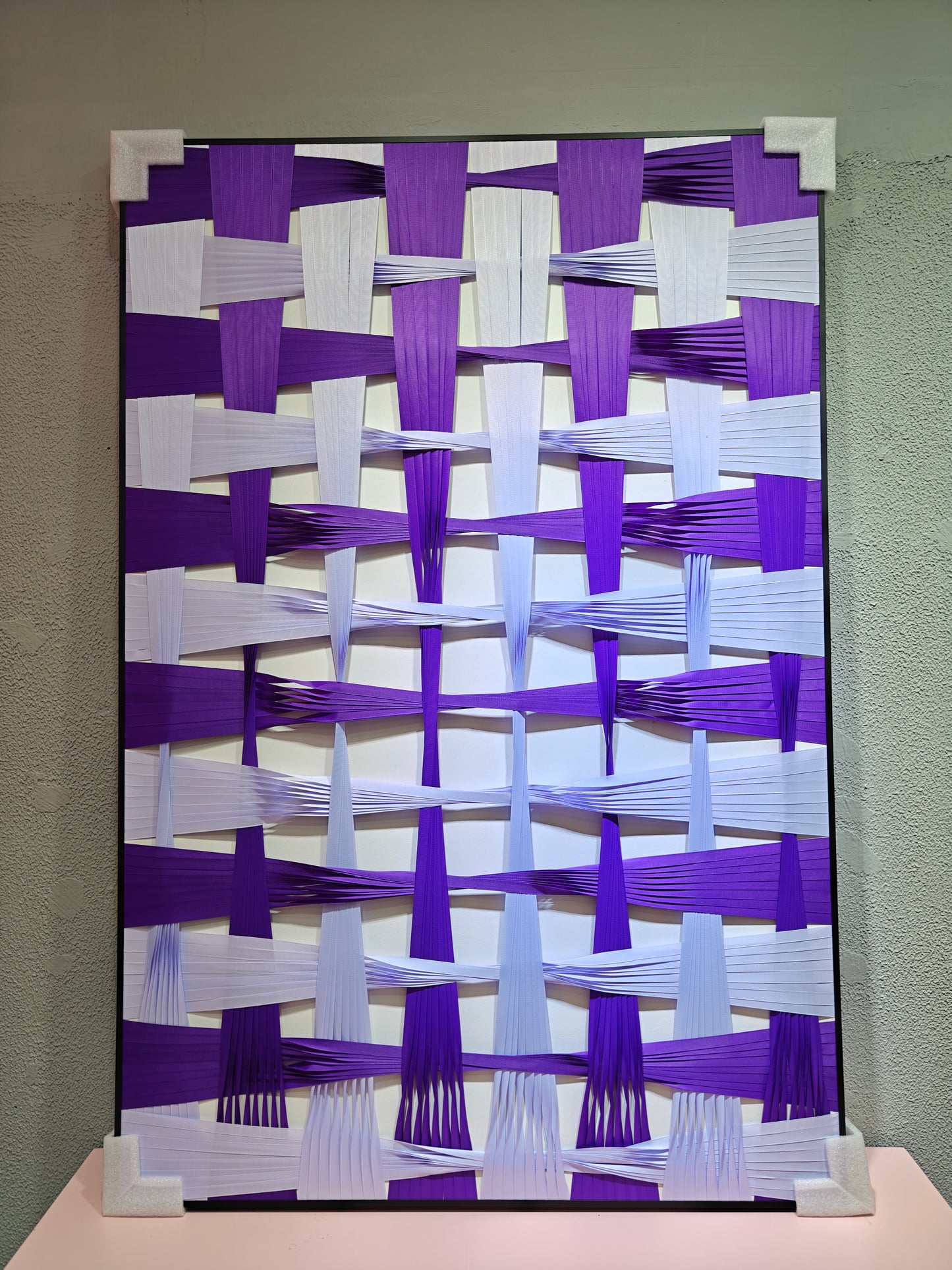 Gradient purple and white woven ribbon wall art for modern interior decor, 80x120cm