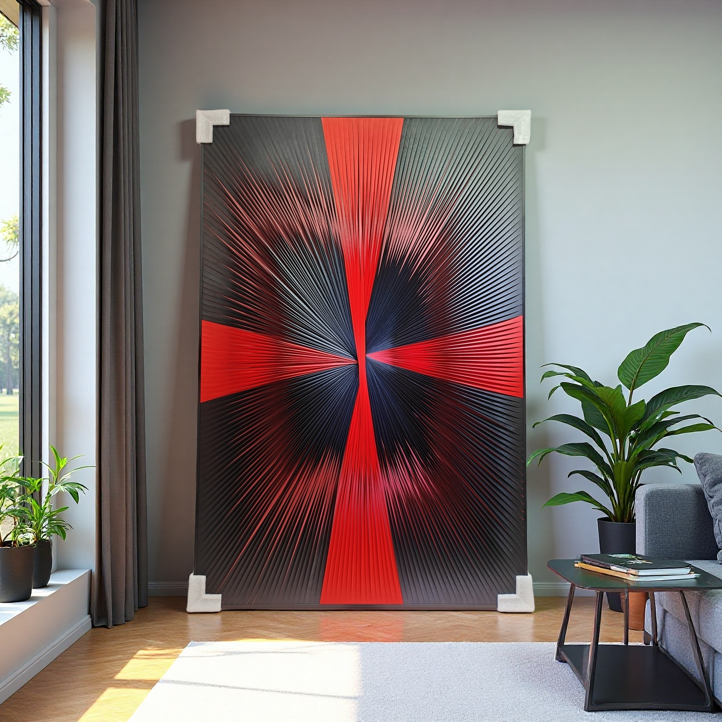 Gradient red and black ribbon textured wall art 80x120cm modern home decor