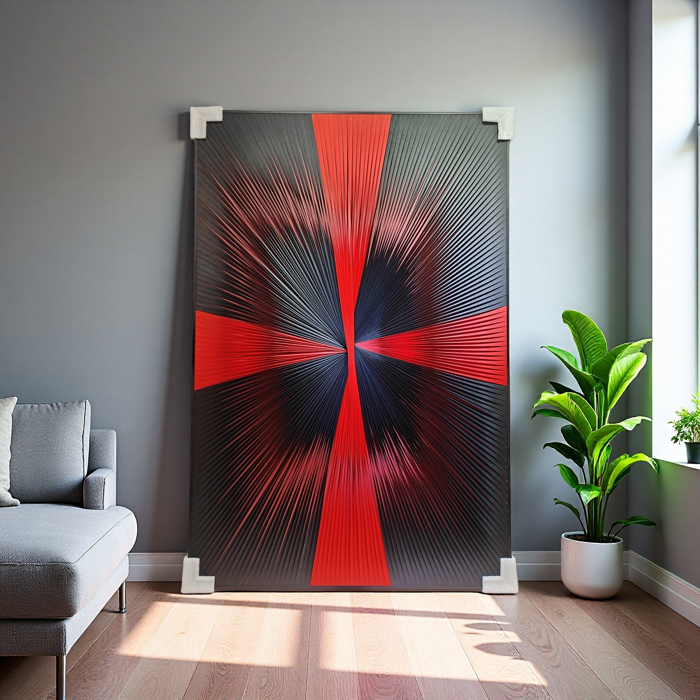 Gradient red and black ribbon textured wall art 80x120cm modern home decor
