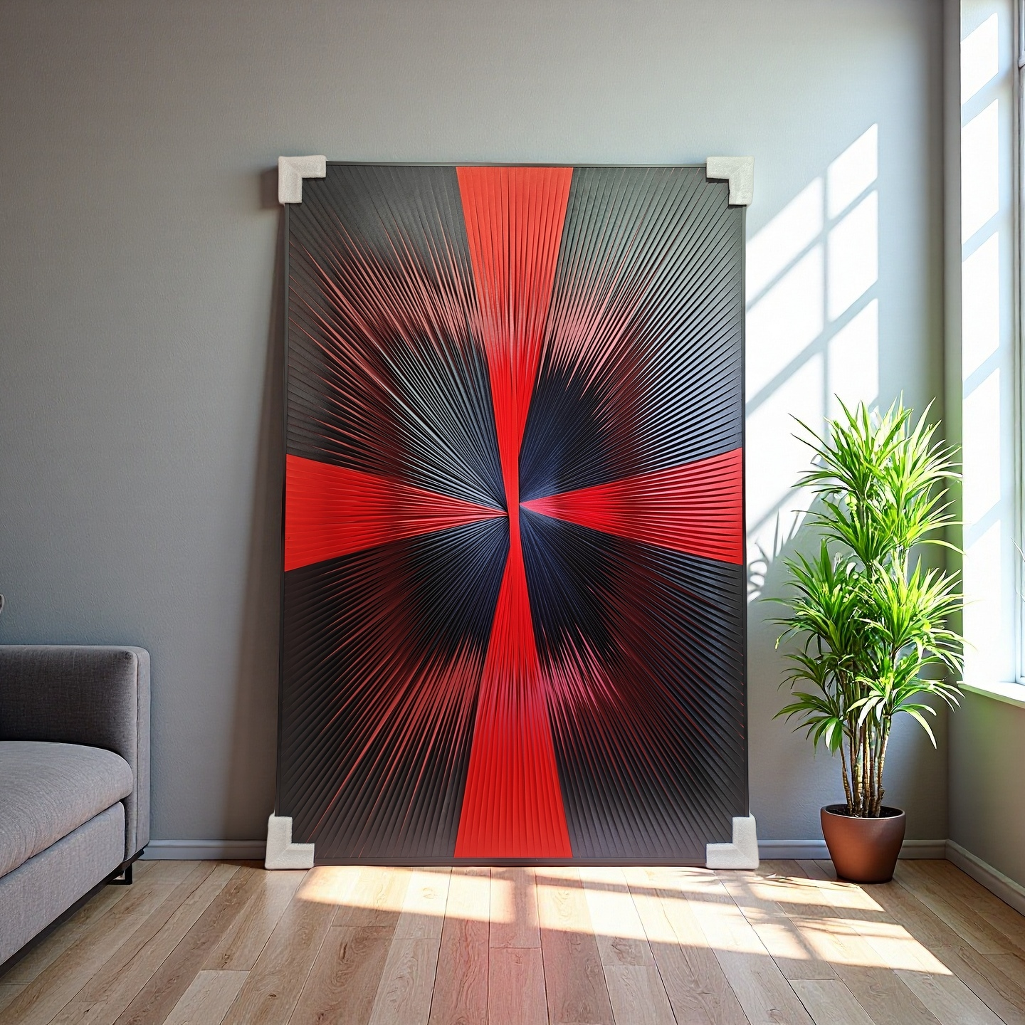 Gradient red and black ribbon textured wall art 80x120cm modern home decor