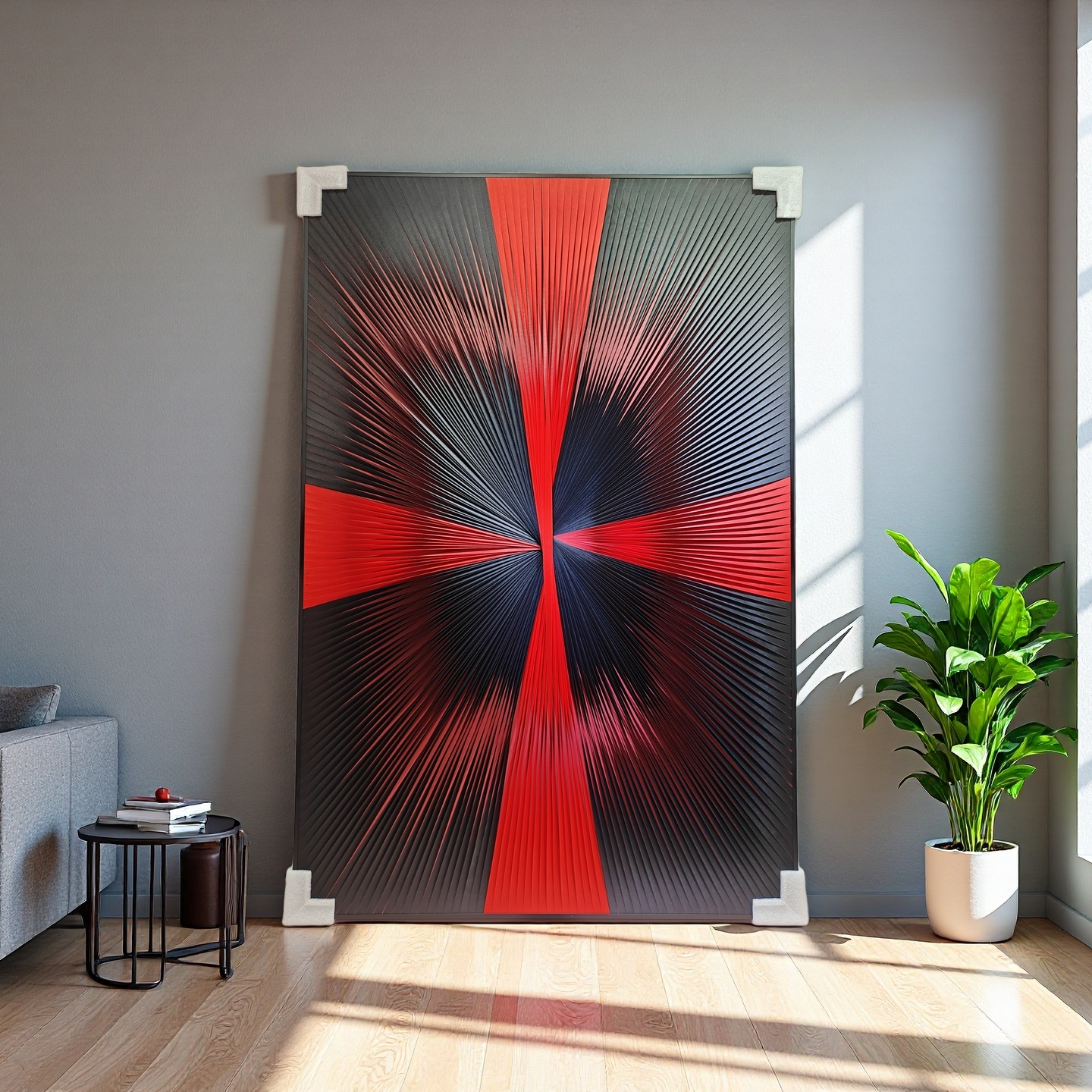 Gradient red and black ribbon textured wall art 80x120cm modern home decor
